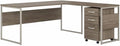Bush Business Furniture Hybrid L Shaped Table Desk with Mobile File Cabinet, 72W x 30D, Modern Hickory