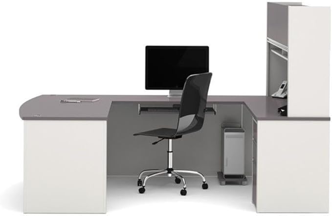 Atlin Designs U-Shaped Workstation Desk, Sandstone Finish, 1 Pedestal, Modular Commercial Grade Melamine Surface, Scratch-Resistant Office Furniture for Home or Professional Use