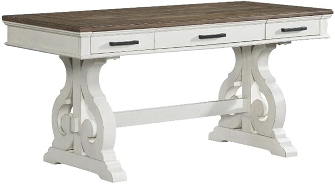 Pemberly Row Home Office Set with Lateral File Cabinet and Writing Desk in White and Oak