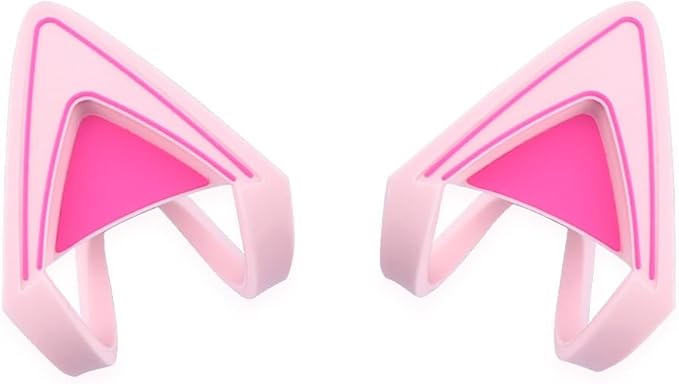 Glow in Dark Silicone Cat Kitty Ears Lovely Fluorescent Cat Ears Compatible for Bose/Razer/HyperX/Corsair/SteelSeries Arctis/Edifier Gaming Headphones (Pink)