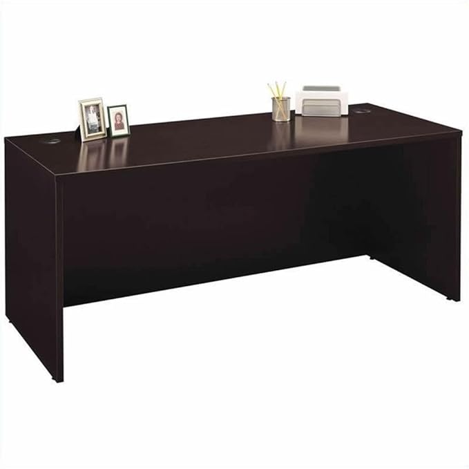 Bush Furniture Series C U-shape Wood Desk and Credenza Set in Mocha Cherry