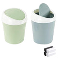 SITAKE 2 Pcs Plastic Mini Wastebasket Trash Can with 120 Trash Bags, Tiny Desktop Waste Garbage Bin with Swing Lid for Home, Office, Kitchen, Vanity Tabletop, Bedroom, Bathroom (Blue + Green)