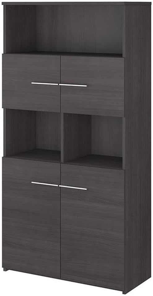Pemberly Row Set of 2 Office Desk & 5-Shelf Bookcase in Storm Gray