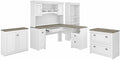 Pemberly Row Engineered Wood L Shaped Desk 5 Pc Office Set, Pure White & Shiplap Gray Finish, Includes Desk, Hutch, Bookcase, File Cabinet, Storage Cabinet, Modern Farmhouse Style Home Office