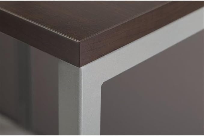 Scranton & Co Furniture L Shaped Desk for 2, 60W x 119D x 45H, Thermally Fused Laminate, Mocha Cherry Finish, Metal Legs, Wire Management, Adjustable Levelers, Office Workstation
