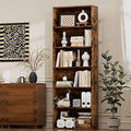 JAMFLY Narrow Tall Bookshelf 6 Shelf Bookcase Vertical Storage, Slim Profile Tall Narrow Storage Unit for Home Office, Living Room, Bedroom, Vintage Brown