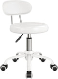 WKWKER Rolling Stool with Wheels Swivel Stool with Back Height Adjustable Chair PU Leather Rolling Chair Ideal for SPA Salon Home Office Drafting Work (White)