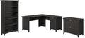 Pemberly Row 3 Pc L Shaped Desk Set with Storage, Engineered Wood, Vintage Black Finish, Includes Desk, Bookcase & File Cabinet, Space-Saving Office Furniture for Home or Apartment Use