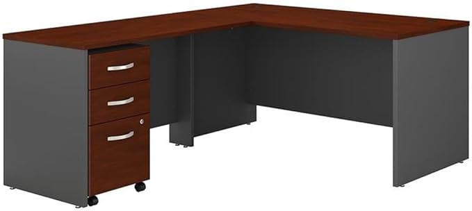 Pemberly Row Set of 2 Wood 5-Shelf Bookcase & L-Shaped Desk with Drawers