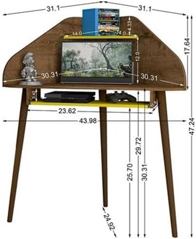 Eden Home 4-Piece Round Sectional Desk Set, MDF Wood, Rustic Brown and Yellow Finish, 62.62 in Wide, Includes Drawer, Shelves, Grommets, Freestanding or Floating, Ideal for Home Office or Study Use