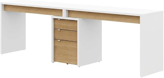 White 3-Piece Home Office Set with Multi-Purpose Storage Desks, Durable Construction, Stylish Natural Maple Accents