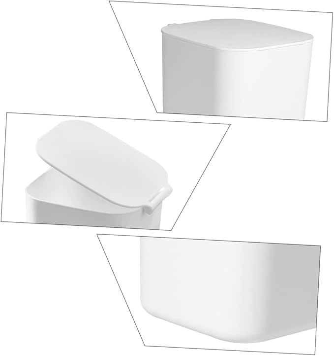 OUNONA Mini Kitchen Trash Can Lid Slim Desktop Trash Bin Plastic White for Kitchen Office