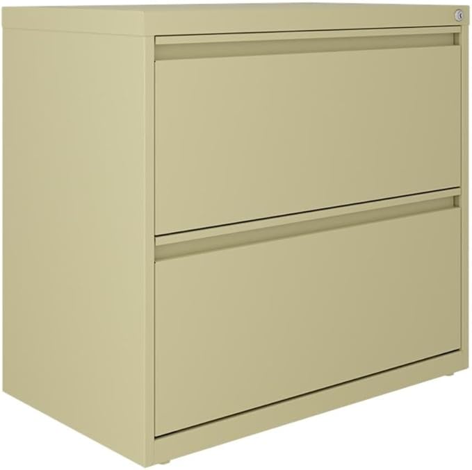 Hirsh 30" W 2 Drawer Metal Lateral Cabinet Set Beige with Front to Back Rails, Fully Assembled