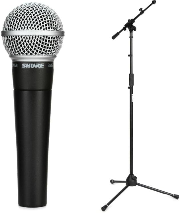 Shure SM58 Pro XLR Dynamic Microphone with Tripod Mic Stand - Professional Studio & Live Performance Cardioid Mic for Vocals, Podcasting, and Recording