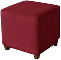 Ottoman Cover Square Velvet Ottoman Covers Protector for Footrest Foot Stool Furniture Stretch Comfortable with Elastic Bottom Large Wine Red
