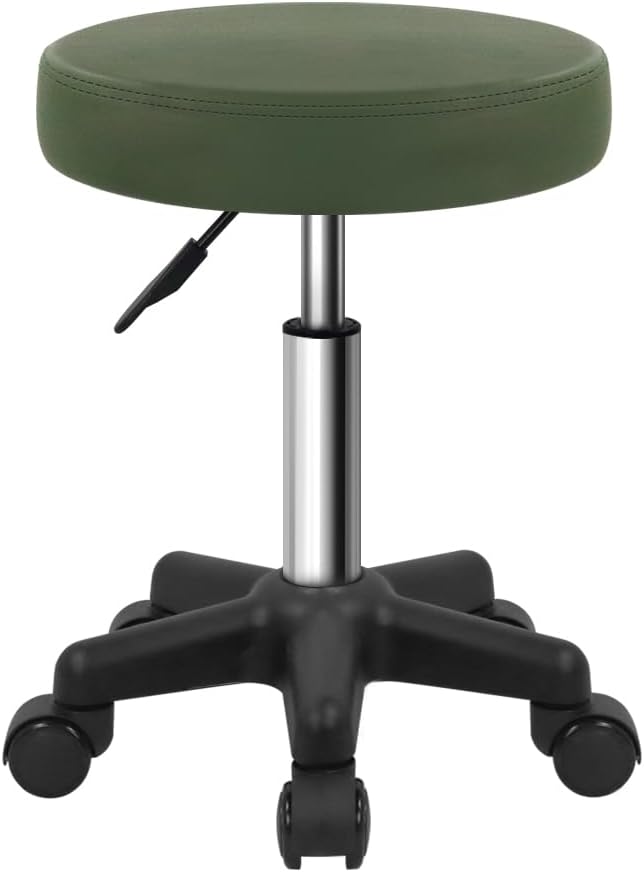 FURWOO Round Rolling Stool Height Adjustable Stool with Wheels for Spa Salon Massage Green
