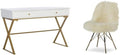 Pemberly Row Set of 2 Writing Desk with Criss Cross Legs & Faux Fur Accent Chair