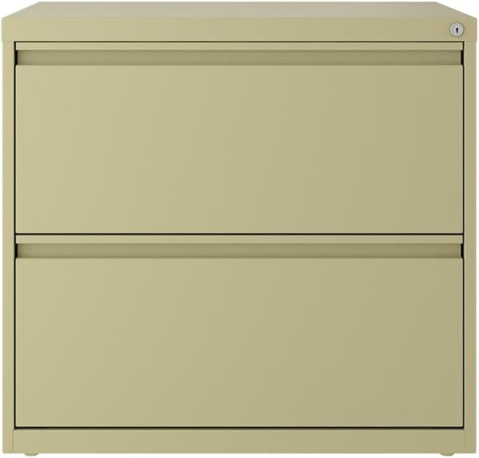 Hirsh 30" W 2 Drawer Metal Lateral Cabinet Set Beige with Front to Back Rails, Fully Assembled