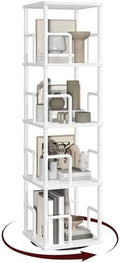 MAHANCRIS 4-Tier Rotating Bookshelf, Freestanding Corner Bookshelf, 360° Spinning Bookcase, Industrial Style Storage Rack with Rails, for Living Room, Bedroom, Study, White BKWT1501