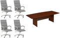 Pemberly Row Set of 5 - Cherry Conference Table & 4 Light Gray Executive Chairs