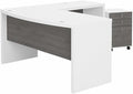 Bush Business Furniture Echo L Shaped Bow Front Desk with Mobile File Cabinet in Pure White and Modern Gray