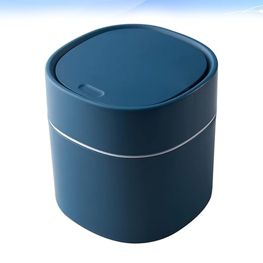 Slim Desktop Garbage Bin Mini Push-Type Waste Container Desk Trash Can Blue Pp Material