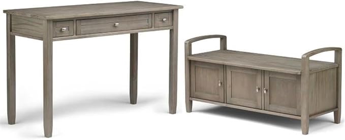 Home Square 2-Piece Set with 48" Writing Office Desk and 44" Entryway Bench