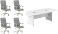 Pemberly Row Set of 5 - White Conference Table & 4 Light Gray Executive Chairs