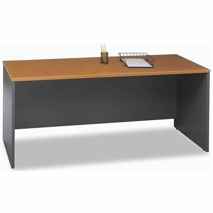 Bush Furniture U-Shape Wood Credenza Desk Set in Natural Cherry