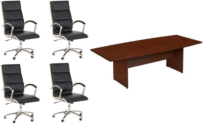 Pemberly Row Set of 5 - Cherry Conference Table & 4 Black Executive Chairs