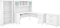 Pemberly Row 72W L Shaped Desk Set with Hutch, Storage, Lateral File Cabinet, and 5 Shelf Bookcase, Engineered Wood, White Finish, Functional Home Office Furniture