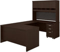 Pemberly Row 60W U Shaped Desk with Hutch and Drawers, Mocha Cherry Finish, Engineered Wood, Includes Mobile File Cabinet, Wire Management, Durable Office Desk for Home Office or Workspace Use