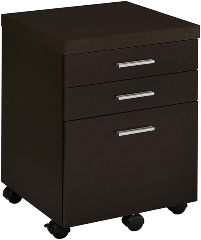 Pemberly Row 2-Piece Wood Home Office Set, L-Shape Desk and Filing Cabinet, 82.75" W x 67" D x 30.75" H, Cappuccino Finish, MDF Construction, Slide-Out Keyboard Tray, 3-Drawer Storage