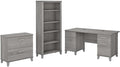 Pemberly Row Office Desk Set with File Cabinet & 5 Shelf Bookcase, 60W Desk, Engineered Wood, Gray Finish, Adjustable Shelves, Wire Management, Home Office Furniture for Workspace Organization