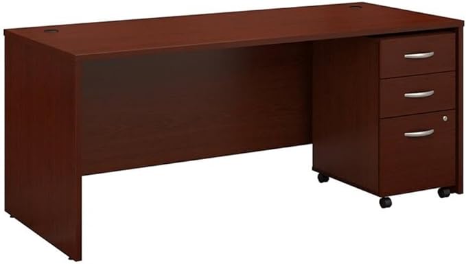 Bush Business Furniture Series C 72W x 30D Office Desk with Mobile File Cabinet in Mahogany, Large Workstation with Rolling Storage Drawers for Workspace