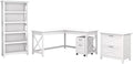 Pemberly Row 60W L Shaped Desk with File Cabinets and 5 Shelf Bookcase, Multiple Finishes, Home Office Furniture Set, Spacious Work Surface, Adjustable Bookcase Shelves, Filing Drawers for Documents