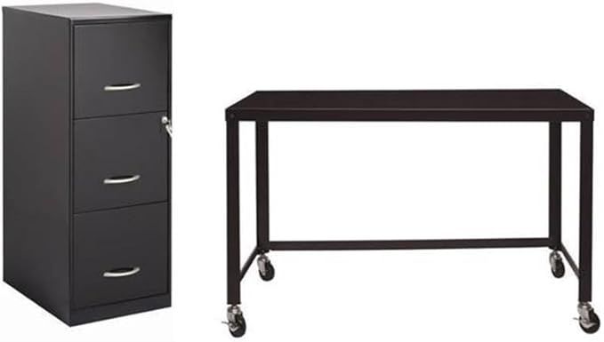 Home Square 2 Piece Office Set with Desk and Filing Cabinet in Black