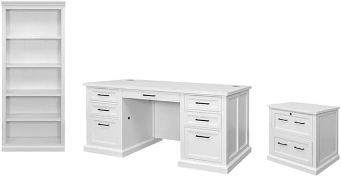 Pemberly Row Set of 3 Fully Assembled Office Desk & Filing Cabinet & Bookcase