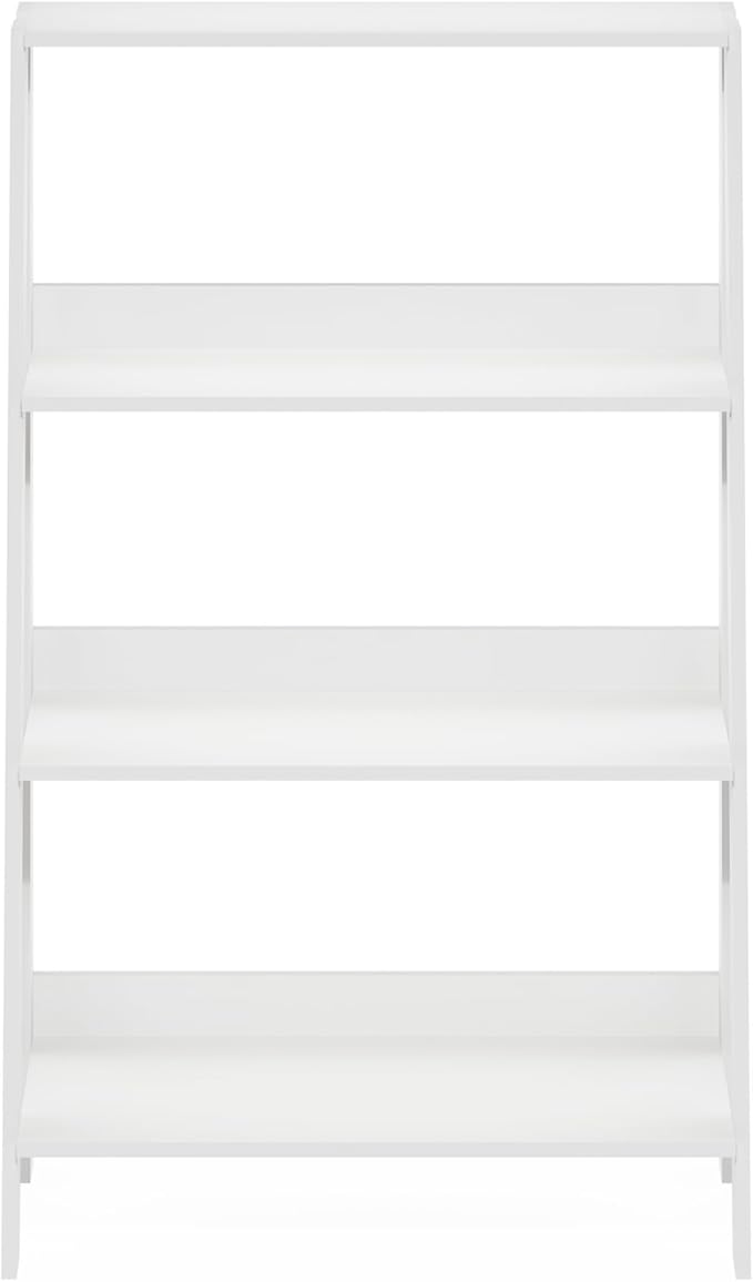 Furinno Ladder Book Shelf, 4-Tier Ladder Shelf with Open Shelving, Bookshelf, Display Storage Bookcase, for Organization, Living Room, Home Office, White