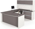 Atlin Designs U-Shape Home Office Set, Sandstone Finish, 65.3" H x 95.6" W x 71.6" D, Includes Executive Desk, Credenza, Hutch, Oversized Pedestal, Keyboard Tray, Durable Melamine Work Surfaces with