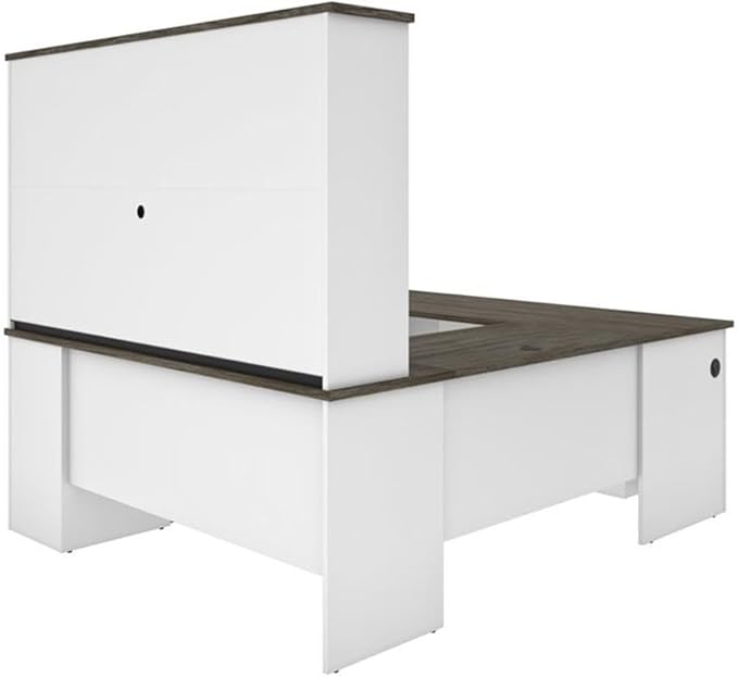 Atlin Designs Transitional U Shaped Computer Desk with Hutch, Laminated Wood, Walnut Gray/White Finish, Ample Storage, Smooth Slides, Reversible Office Workstation, 71" W x 88.4" D x 70" H