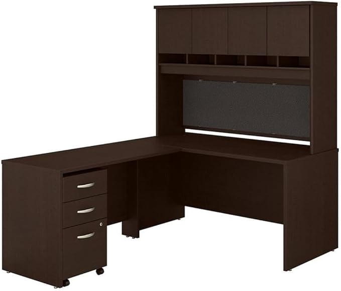 Bush Business Furniture Series C 60W L Shaped Desk with Hutch and Mobile File Cabinet in Mocha Cherry