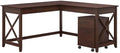Bush Home Key West 60W L Shaped Desk with 2 Drawer Mobile File Cabinet in Bing Cherry