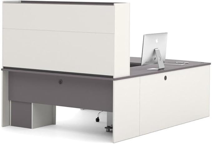 Atlin Designs U-Shaped Workstation Desk, Sandstone Finish, 1 Pedestal, Modular Commercial Grade Melamine Surface, Scratch-Resistant Office Furniture for Home or Professional Use