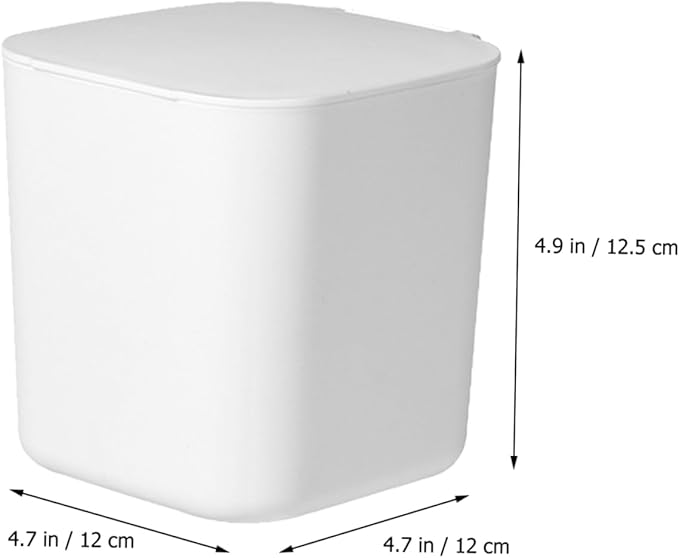 OUNONA Mini Kitchen Trash Can Lid Slim Desktop Trash Bin Plastic White for Kitchen Office