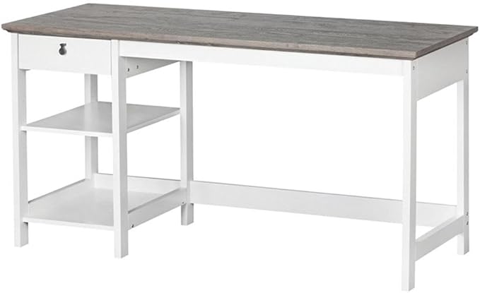Pemberly Row Set of 2 59" Writing Desk & Lateral File Cabinet in White/Gray Oak