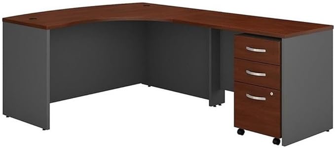 Pemberly Row Set of 2 Wood L-Shaped Desk & Lateral File Cabinet in Hansen Cherry