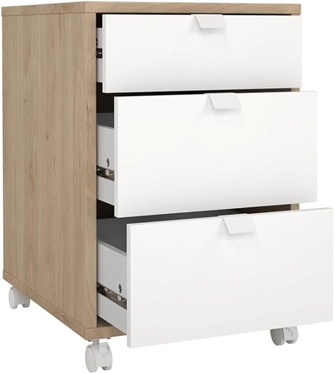 Pemberly Row Set of 2 Home Office Desk and 3-Drawers Mobile Cabinet with Casters