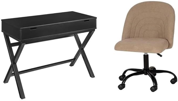 Pemberly Row Set of 2 Lift Top Stand Up Desk with X-Frame Legs & Swivel Chair