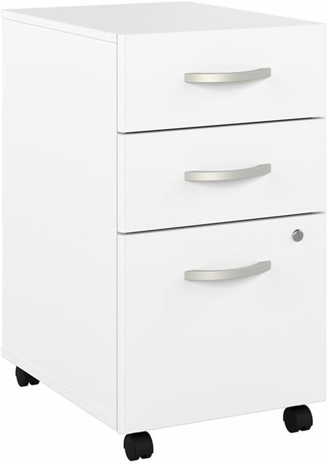 Pemberly Row Set of 2 Mobile File Cabinet & L-Shaped Table Desk in White